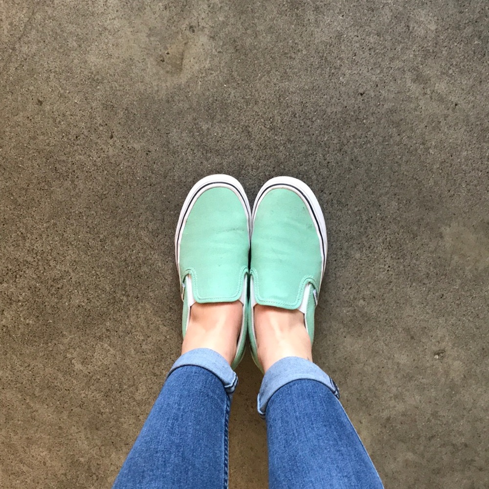 Classic Slip On Vans, sea foam green